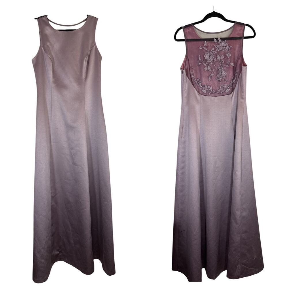 Vintage 90s Satin Purple Formal Dress Mesh Back Embroidered Bridesmaid Womens 12